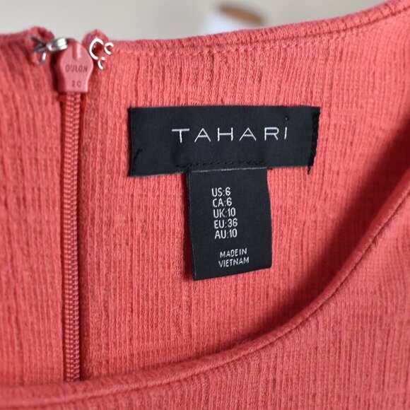 Tahari Cotton Gauze Ruffle Coral Dress NEW - 6 - Picture 9 of 9